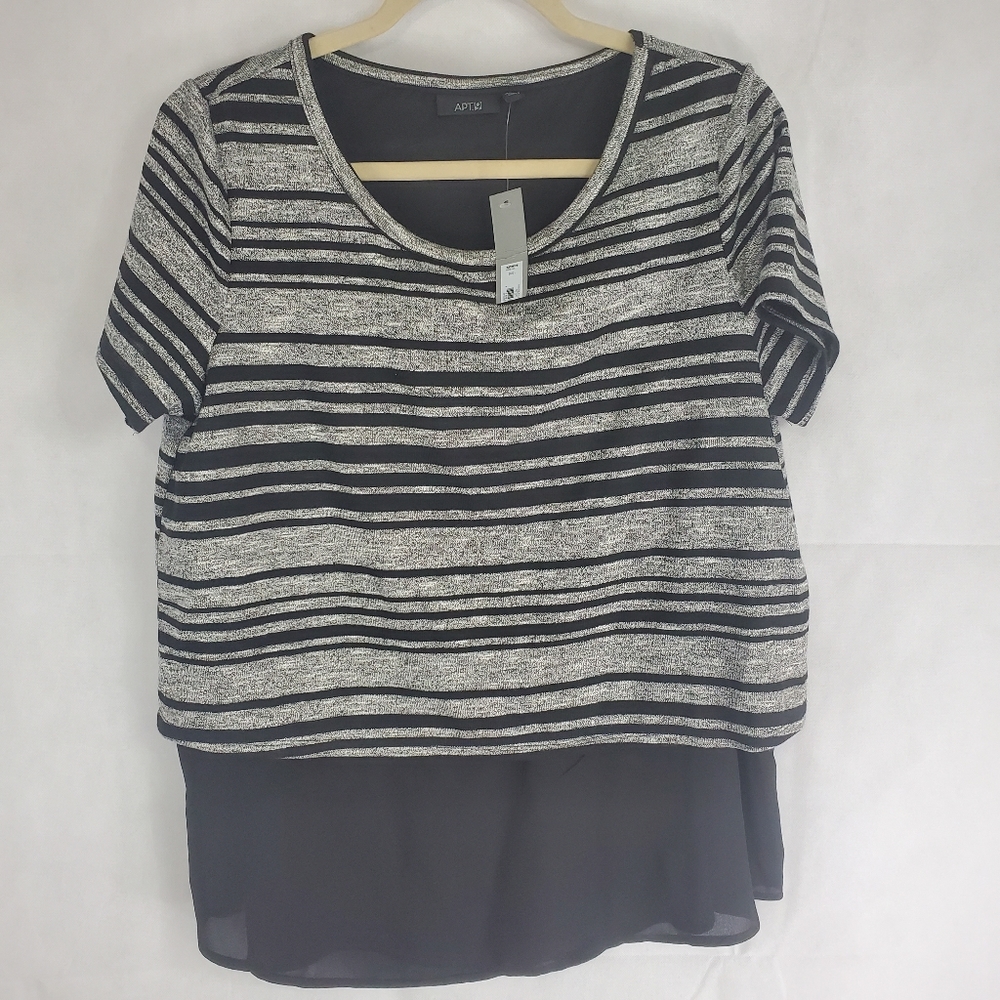 NWT APT 9 Short Sleeve Shirt Grey And Black Strips